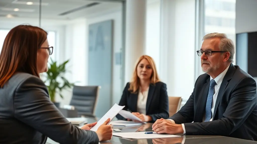 Corporate governance meeting between executives and HR representing director duties and employment law disputes