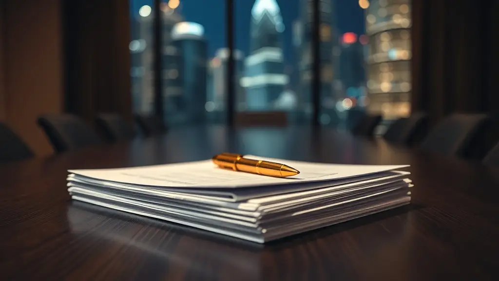 Legal documents and security agreements on boardroom table representing PPSA personal property securities